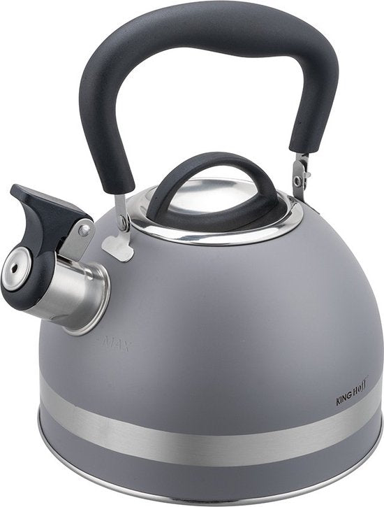 Kinghoff 1851 - Fluitketel met fluit - 1. 8 liter - RVS - Grijs