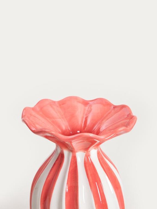 Homla - Vase - Flower Vase - Ceramic Vase with Ribbed Edge - Decorative Flower Vase - Modern Vase for Fresh Flowers and Dried Flowers - 13.5 x 13.5 x 25.5 cm - White & Coral Pink