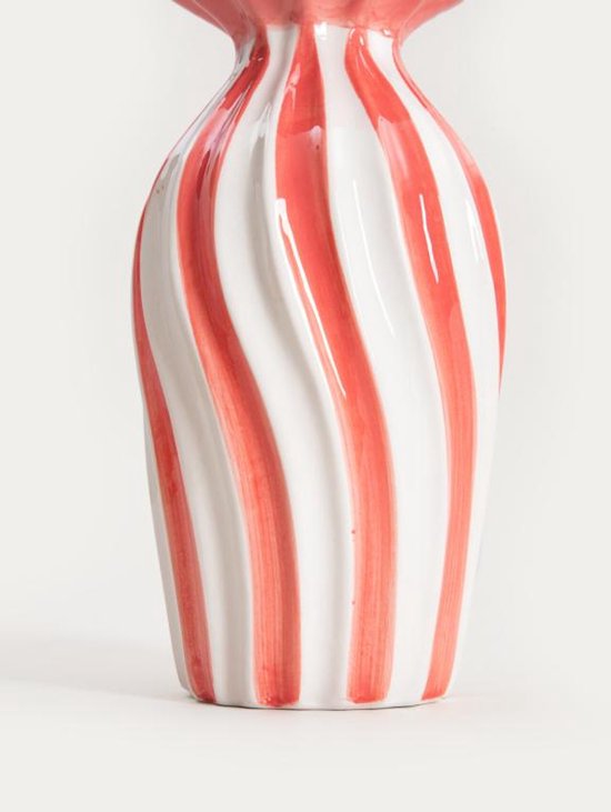 Homla - Vase - Flower Vase - Ceramic Vase with Ribbed Edge - Decorative Flower Vase - Modern Vase for Fresh Flowers and Dried Flowers - 13.5 x 13.5 x 25.5 cm - White & Coral Pink