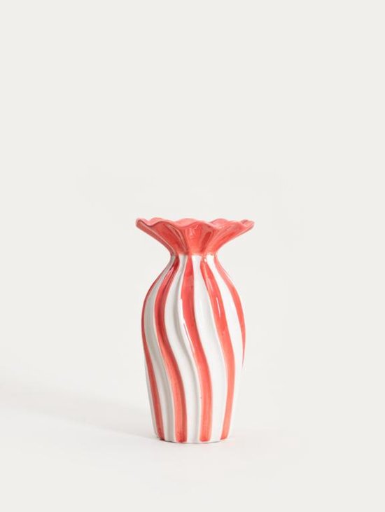 Homla - Vase - Flower Vase - Ceramic Vase with Ribbed Edge - Decorative Flower Vase - Modern Vase for Fresh Flowers and Dried Flowers - 13.5 x 13.5 x 25.5 cm - White & Coral Pink