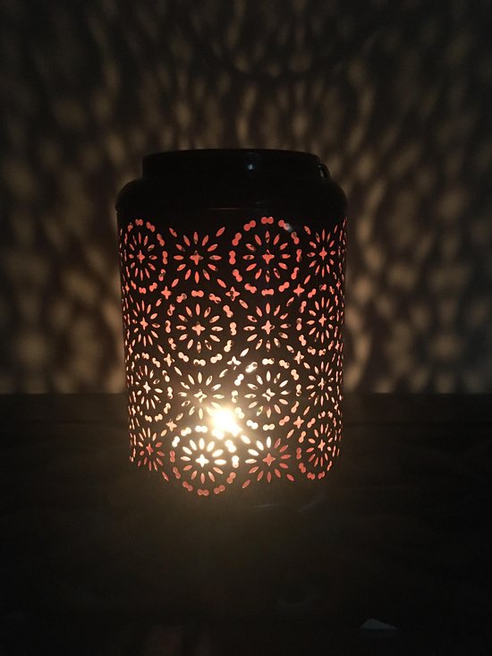 Windlicht lantaarn zwart metaal, 19 cm hoog
