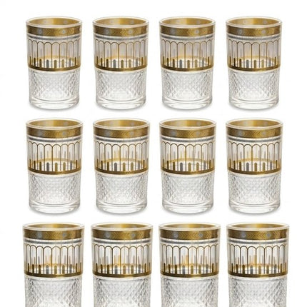 Marokkaanse Theeglazen Set - 12 Stuks - Thee Glazen - Oosterse Theeglazen met Goud Motief - voor Muntthee, Koffie en Desserts - 160 ml
