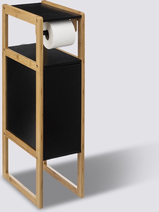 Natureo Toilet Roll Holder with Spare Roll Holder 33 x 20 x 80 cm - Black / Brown