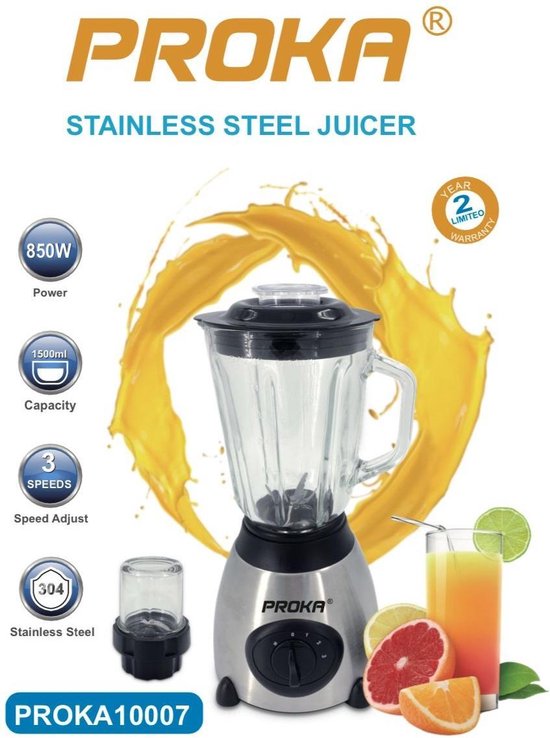 Blender - 1.5 L - Smoothie blender - Glass jar - Stainless steel + Mini Blender