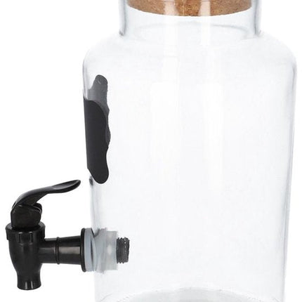 HOMLA - Allos Drankdispenser - Sapdispensers - Drankcontainer - Set van 2 - Waterdispenser met Metalen Standaard, Dubbele Kraan & met Kurkdeksel - 2 Liters - Transparant