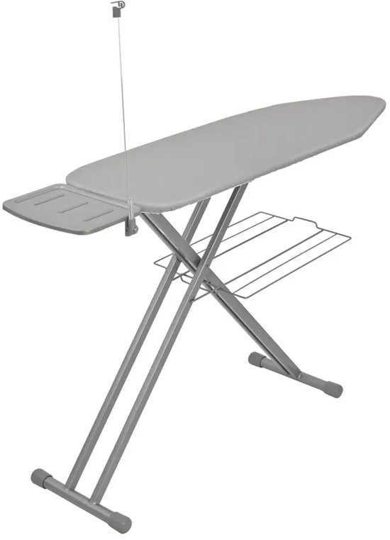 Kinghoff - Strijkplank - Grote Opvouwbare Strijkplank - Heat Reflect Technologie - Verstelbare Hoogte - Strijkplank met Strijkijzerhouder & Wasrek - Antislip Voeten - 122 x 38 cm - Grijs