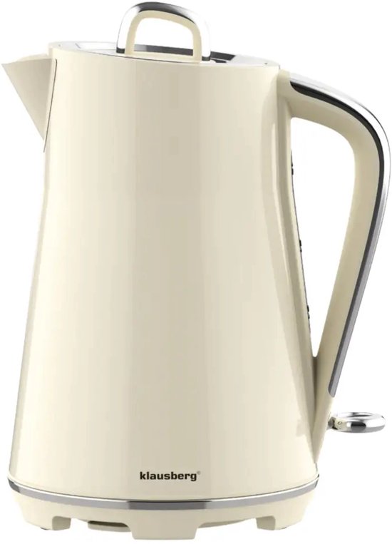 Klausberg elektrische waterkoker 1,7 liter – rvs, 2200 W, crème met chroom