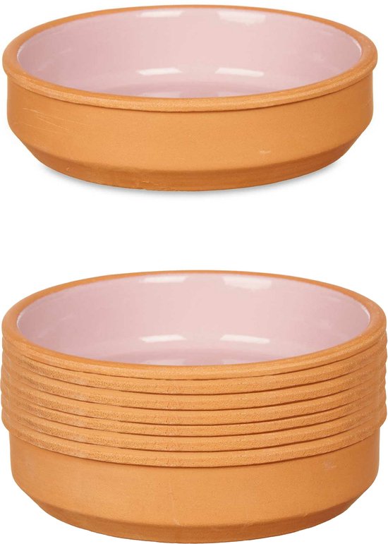 La Dehesa - Tapas / Creme brulee schaaltjes - 8x stuks - terracotta/roze - 16 x 4 cm - serveerschaaltjes - hapjes - voedsel