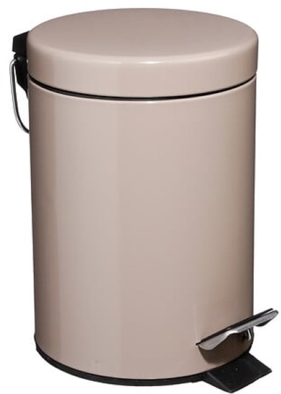 Badkamerset - Toiletaccessoires - Moderne Badkamer Accessoires - Toiletbril - Toiletborstel Set - Prullenbak - Beige Linnen HDF WC Bril & Keramische WC Borstelhouder - Taupe 3L Metalen Pedaalemmer