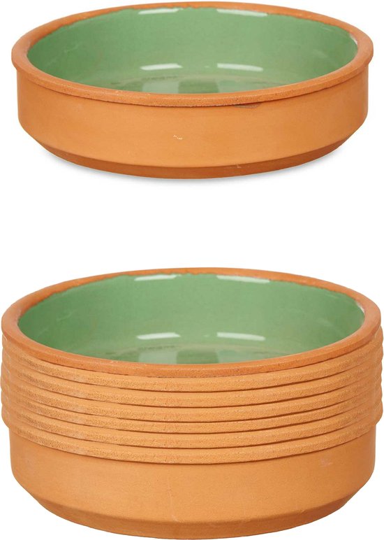 La Dehesa tapas- en crème brûlée schaaltjes – 8 stuks, 16 cm, terracotta/groen