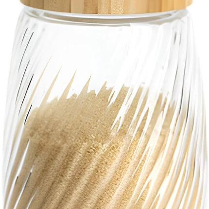 Voorraadpot Food Essentials Ventura - keuken - ribbel glas / bamboe - 1.3 liter - luchtdichte draaideksel - bewaarpotten - opslagpotten