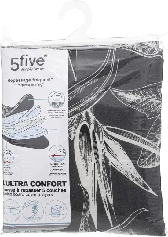 5Five - Bügelbrettbezug - Grau - Blumenmuster - 140 x 55 x 0,50 cm