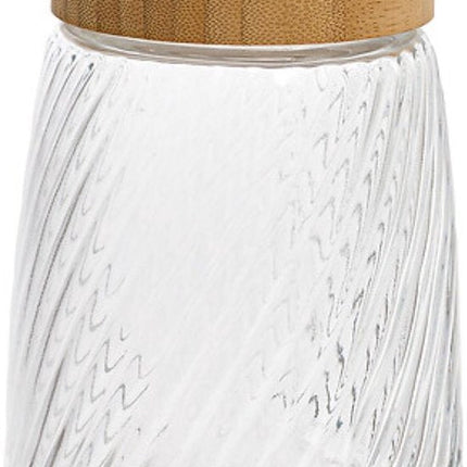 2-Delig Glazen Voorraadpotten - Voorraadpot - Voorraadbus - Met Bamboe Deksel - Keukenopslag - 1.3 Liter - Ø12.2 x 16 cm - Transparant
