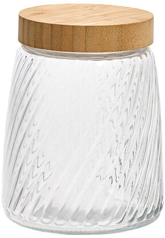 2-Delig Glazen Voorraadpotten - Voorraadpot - Voorraadbus - Met Bamboe Deksel - Keukenopslag - 1.3 Liter - Ø12.2 x 16 cm - Transparant