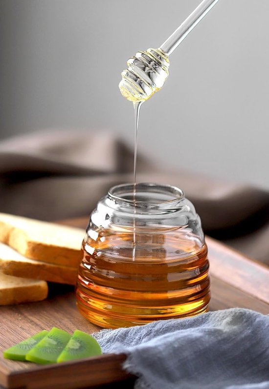 500 ml glass honey pot with honey dipper and lid, transparent glass honey jar for serving honey and syrup