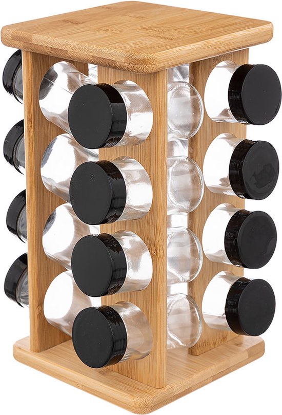 Secret de Gourmet kruidenrek met 16 glazen kruidenpotjes – bamboe, 29 cm