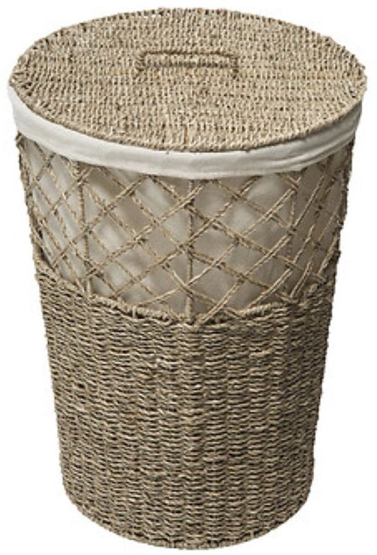 Rieten Wasmand - Wasmand van Riet - Laundry Basket - Met Uitneembare Katoenen Waszak - Voor Wasgoed & Kleding - Max. 30 kg - 41 Liters - Rond - Ø38 x 55 cm - Bruin