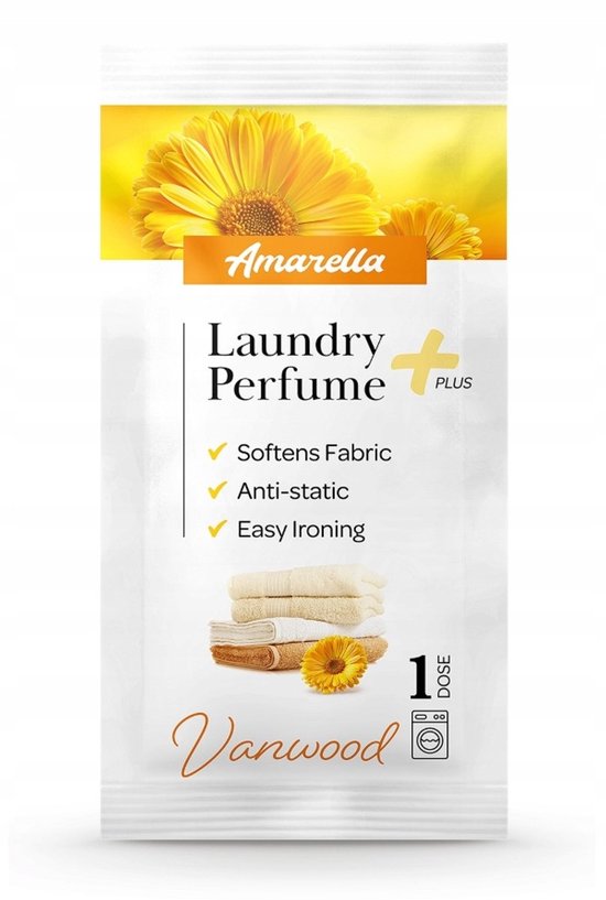 Elix - Amarella Wäscheparfüm - Set mit 4 Sachets - Wäscheparfüm - Weichspüler-Parfüm - Antistatische Bügelhilfe - Langanhaltend - 10 ml Sachet - Vanwood