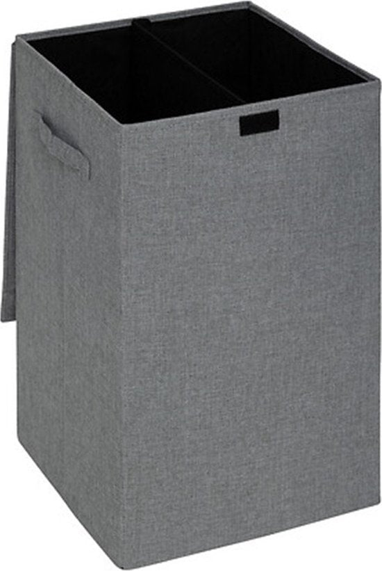 5Five Eureka sorteer wasmand - 74 liter - grijs - 37 x 37 x 60 cm - MDF / Polyester stof - met afsluitklep