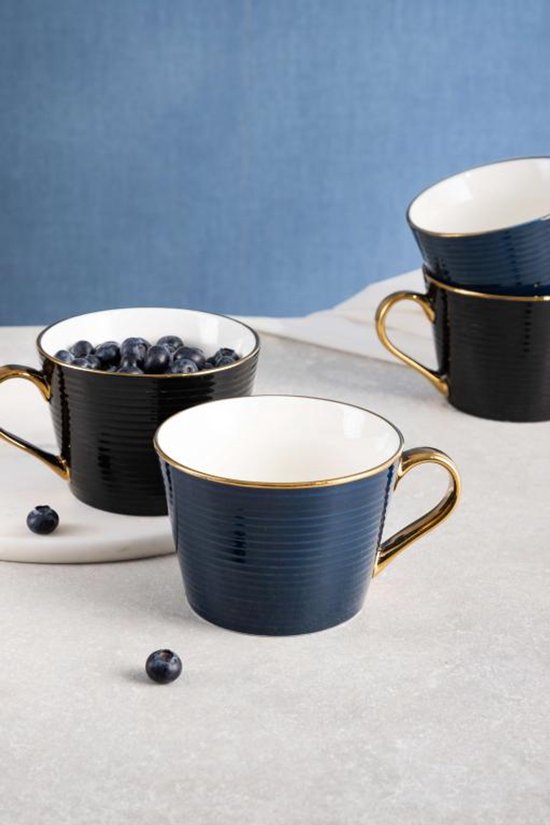 Homla - Renne Mok - Grote Koffiemok - Theemok - Cappuccino Mok - Vaatwasser Bestendig - 450 ml - Keramiek - 15 x 12 x 9 cm - Donkerblauw