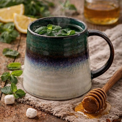 MPLCo - Ombres Mok - Koffiemok - Set van 2 - Theemok - Unieke Beker - Moderne Koffiebeker Servies - Vaatwasser & Magnetron Bestendig - 400ml - Ø10 x 10 cm - Groen-grijs