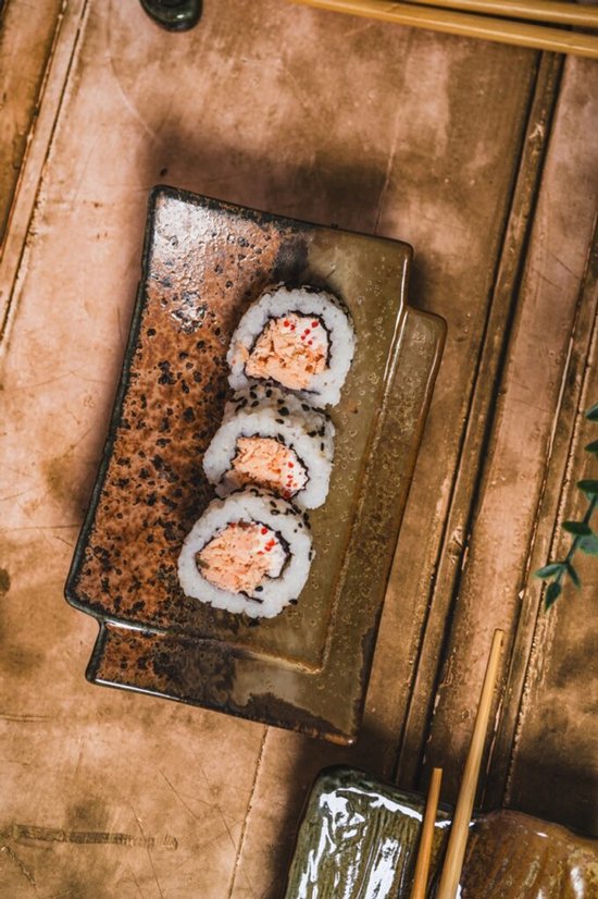 MPLCo - Ondes Serveerschaal - Schaal Sushi & Tapas - Serveerschaal op Voet - Vaatwasser & Magnetron Bestendig - Decoratief Bord op Voet - Keramiek - ca. 17 x 2-4.5 cm - Aardetinten