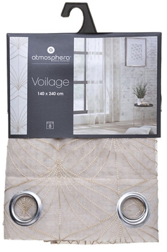 Mia vitrage gordijn 140 x 240 cm – geborduurd, transparant, beige linnenlook – foto 3
