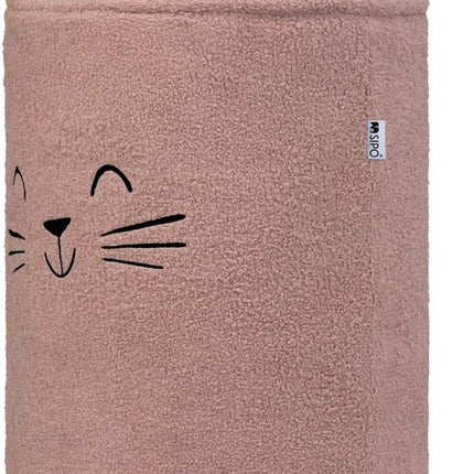 SIPO Grote Opbergmand voor Speelgoed - XL Formaat 43 Liter - Roze Boucle Stoffen Kitten Print - met Trekkoord - 45x43x5cm