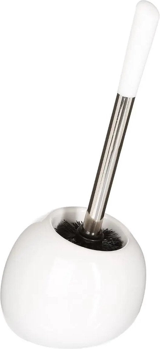 5Five Brosse WC/toilette avec support rond - blanc brillant - céramique - 36 cm