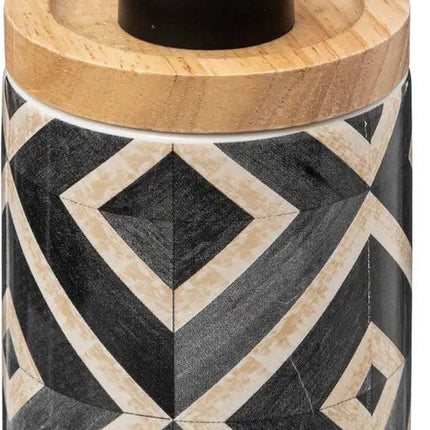 5Five Distributeur de savon Canvas - noir - 8 x 19 cm - 270 ml - bambou/pierre artificielle
