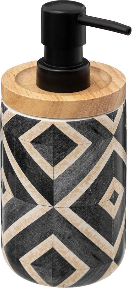 5Five Distributeur de savon Canvas - noir - 8 x 19 cm - 270 ml - bambou/pierre artificielle