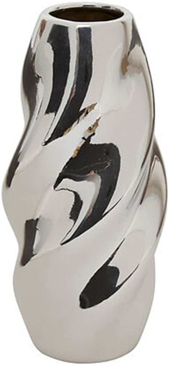 Atmosphera Vase à fleurs Silver Sky - argent - céramique - D10 x H21 cm - forme moderne