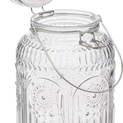5Five Distributeur de boisson/eau/jus/limonade Marbella - 3.8 Litres - verre décoré - robinet/couvercle - argent - distributeur de boisson