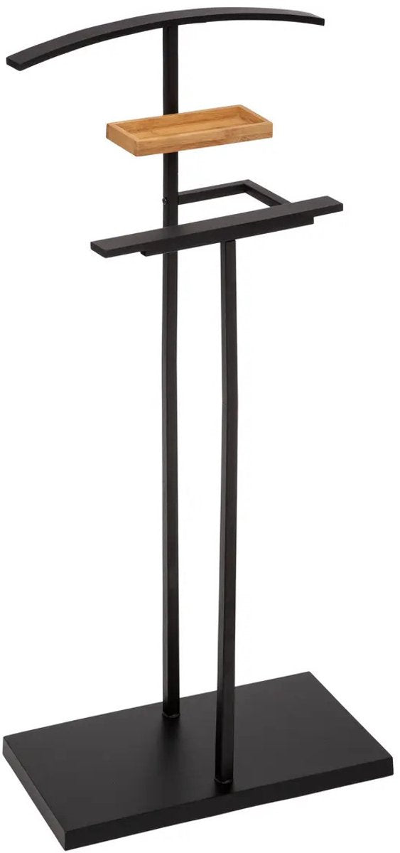 5Five Clothes Rack Valet Stand - Jacket/Coat and trouser hanger - freestanding model - bamboo/metal - black - 45 x 114 cm