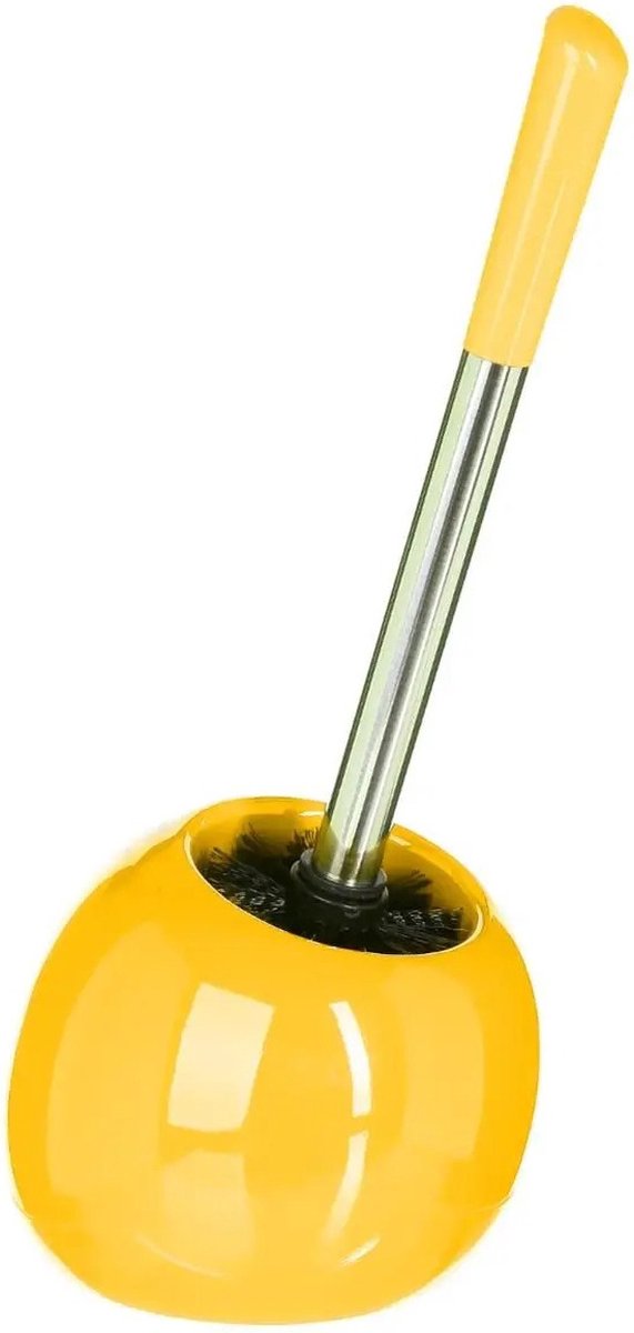 Brosse WC/toilette avec support rond céramique brillant jaune 36 cm