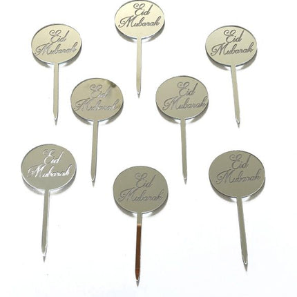 Piques à cupcake cercle argenté 8 pièces