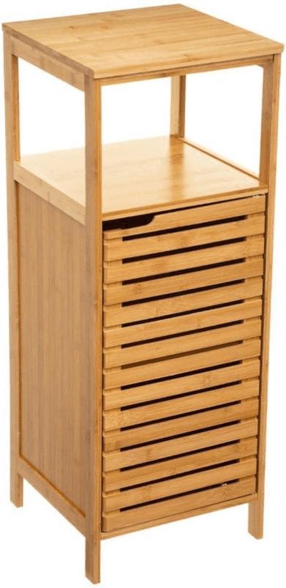 Staand Houten Badkamerrek - Bamboe - onderkast - opbergrek - 78, 5 cm hoog en 30 cm breed - 1 deur - 4 etages