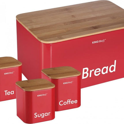 Ensemble de boîtes à pain - Rouge - Acier inoxydable avec bois - 35x23x18,5 cm