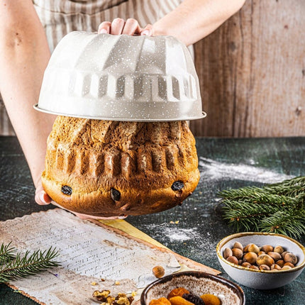 Kinghoff KH1993 Moule à gâteau | 22 cm avec trou | Revêtement antiadhésif marbré | Cuisson uniforme | Beige | Moule à savarin