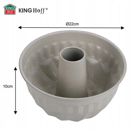 Kinghoff KH1993 Moule à gâteau | 22 cm avec trou | Revêtement antiadhésif marbré | Cuisson uniforme | Beige | Moule à savarin