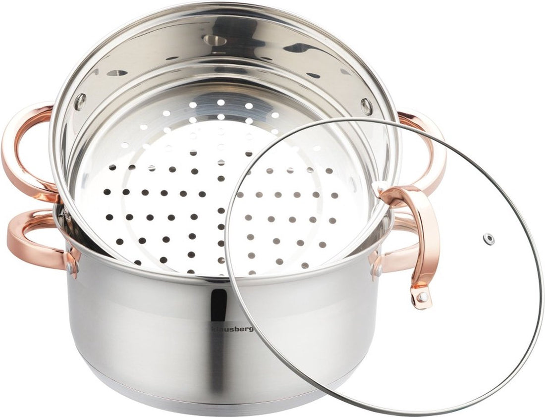 Klausberg 7734 - Dampfgarer - 3-teilig - 24 cm - 5 Liter - Edelstahl - alle Herdarten