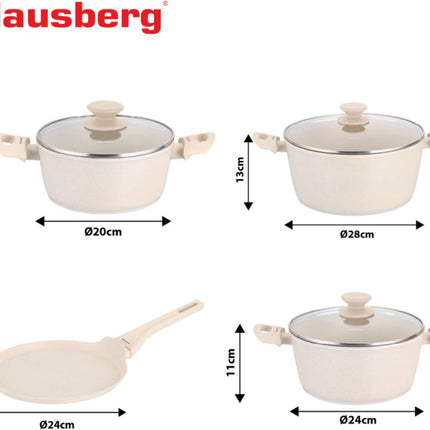 Klausberg KB-7963 Batterie de cuisine 7 pièces Beige | Revêtement antiadhésif Marbre | Poêle à frire 24 cm incluse | Convient pour l'induction