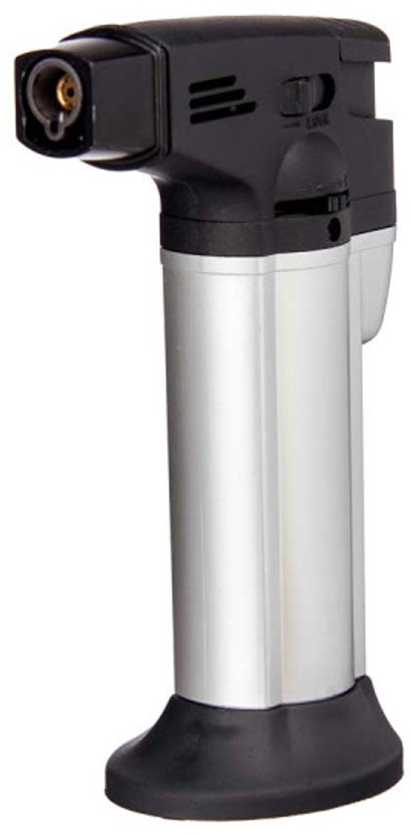 Crème brûlée Brenner - Schwarz-Silber Küchenfeuerzeug - Winddichter Bunsenbrenner - 11 cm - Windfestes Feuerzeug - Brenner für Speisen