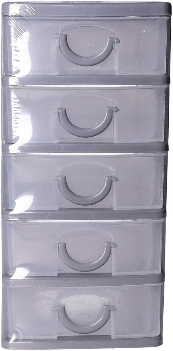 5Five Bloc de rangement plastique 5 tiroirs - transparent/gris - 9 x 13 x 19 cm - tiroirs de rangement