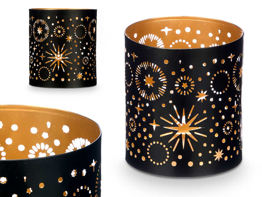 Black and Gold Lantern - Star Pattern (9 x 9 x 10 cm)
