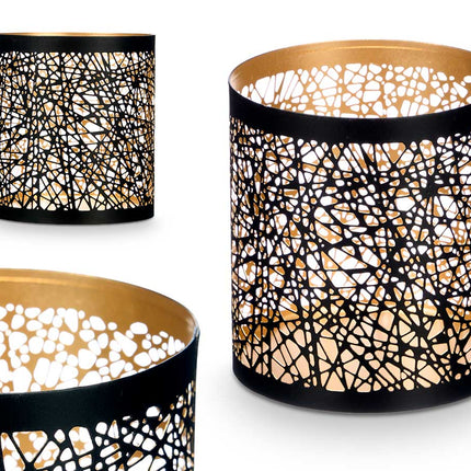 Photophore Noir et Doré - Design Abstrait (9 x 9 x 10 cm)