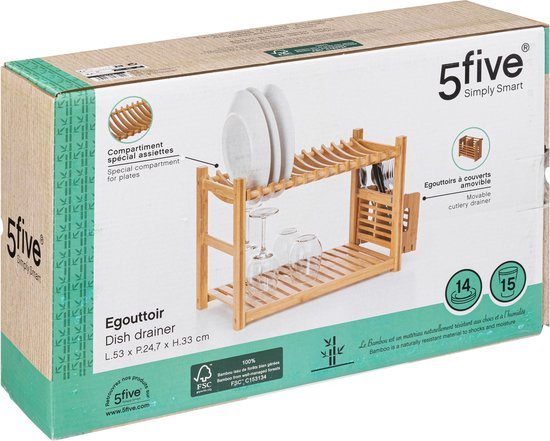 5Five Égouttoir à vaisselle en bambou - 2 niveaux - 53x25x33cm - Beige