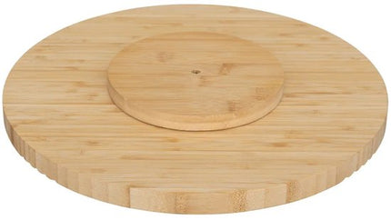 5Five draaibaar serveer plateau - dienblad - bamboe hout - D35 cm - lichtbruin - roterend op hoge schijf - tapas - gebakjes - kaas