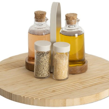 5Five draaibaar serveer plateau - dienblad - bamboe hout - D35 cm - lichtbruin - roterend op hoge schijf - tapas - gebakjes - kaas