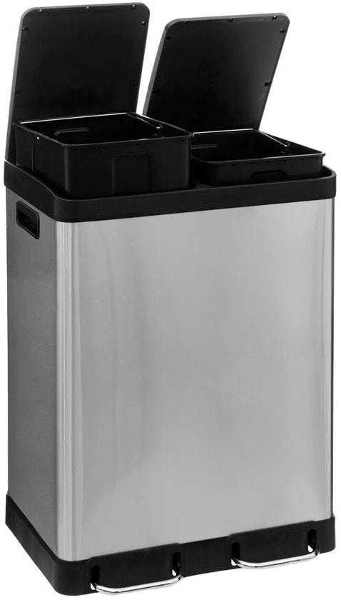 5Five Double Trash Can/Pedal Bin Ariane - silver - stainless steel metal - 2 x 30 liters - 49 x 40 x 67cm - kitchen